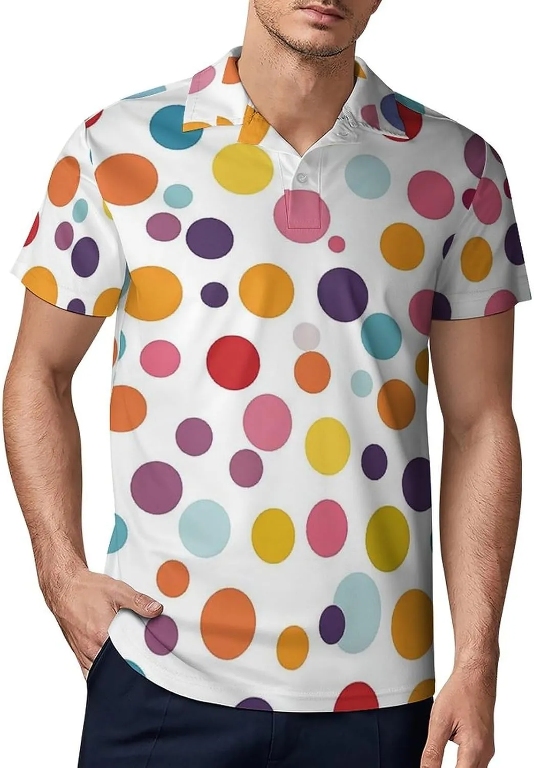 Men's Colorful Polka Dot Pattern Polo Shirts Short Sleeve Cool Golf Shirt Quick-Dry Activewear Polos