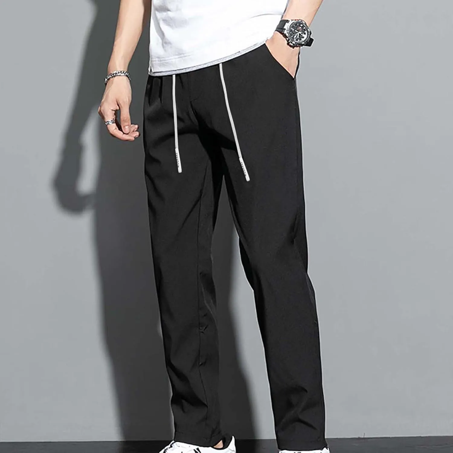 Mens Glide Pants Quick Dry Pull-On Stretch Pants Comfy Athletic Drawstring Lightweight Breathable Track Hiking Pants