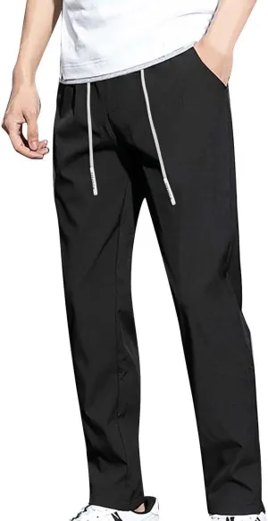 Mens Glide Pants Quick Dry Pull-On Stretch Pants Comfy Athletic Drawstring Lightweight Breathable Track Hiking Pants
