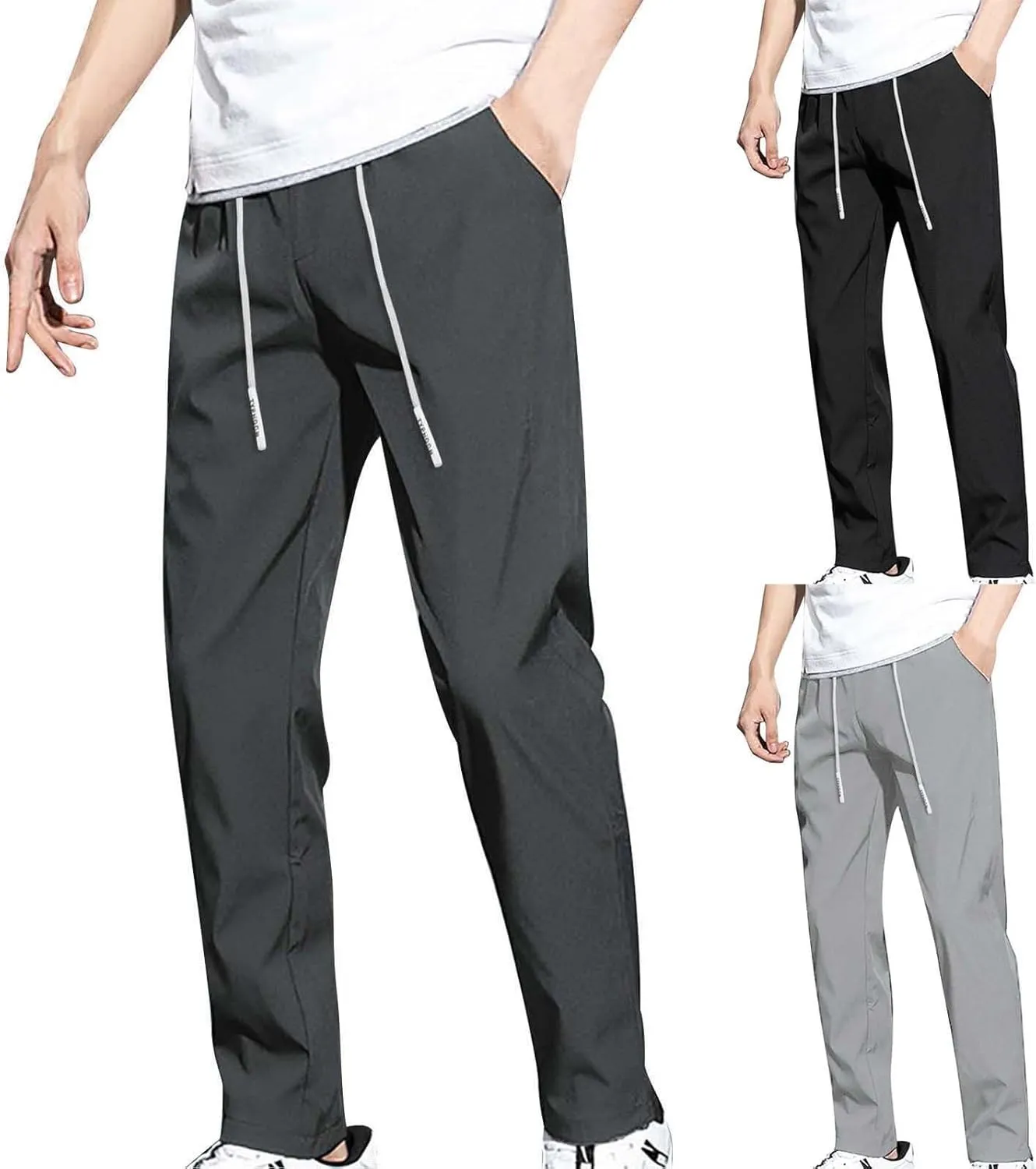 Mens Glide Pants Quick Dry Pull-On Stretch Pants Comfy Athletic Drawstring Lightweight Breathable Track Hiking Pants