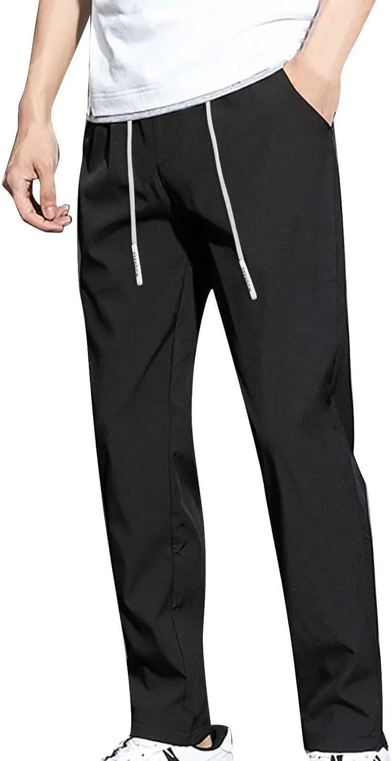 Mens Glide Pants Quick Dry Pull-On Stretch Pants Comfy Athletic Drawstring Lightweight Breathable Track Hiking Pants