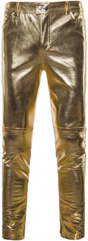 Mens Leather Pants Relaxed Fit Elastic Waist Solid Color Casual Pants Fashion Nightclub Party Performance Clothes for Men