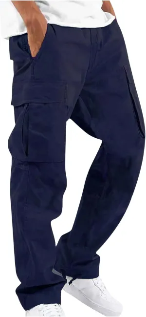 Men's Pants Drawstring Multi Pocket Casual Pants Hiking Cotton Twill Combat Pants Khaki Mens Relaxed Fit