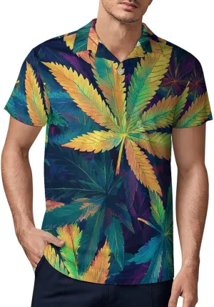 Men's Psychedelic Cannabis Leaf Polo Shirts Short Sleeve Cool Golf Shirt Quick-Dry Activewear Polos