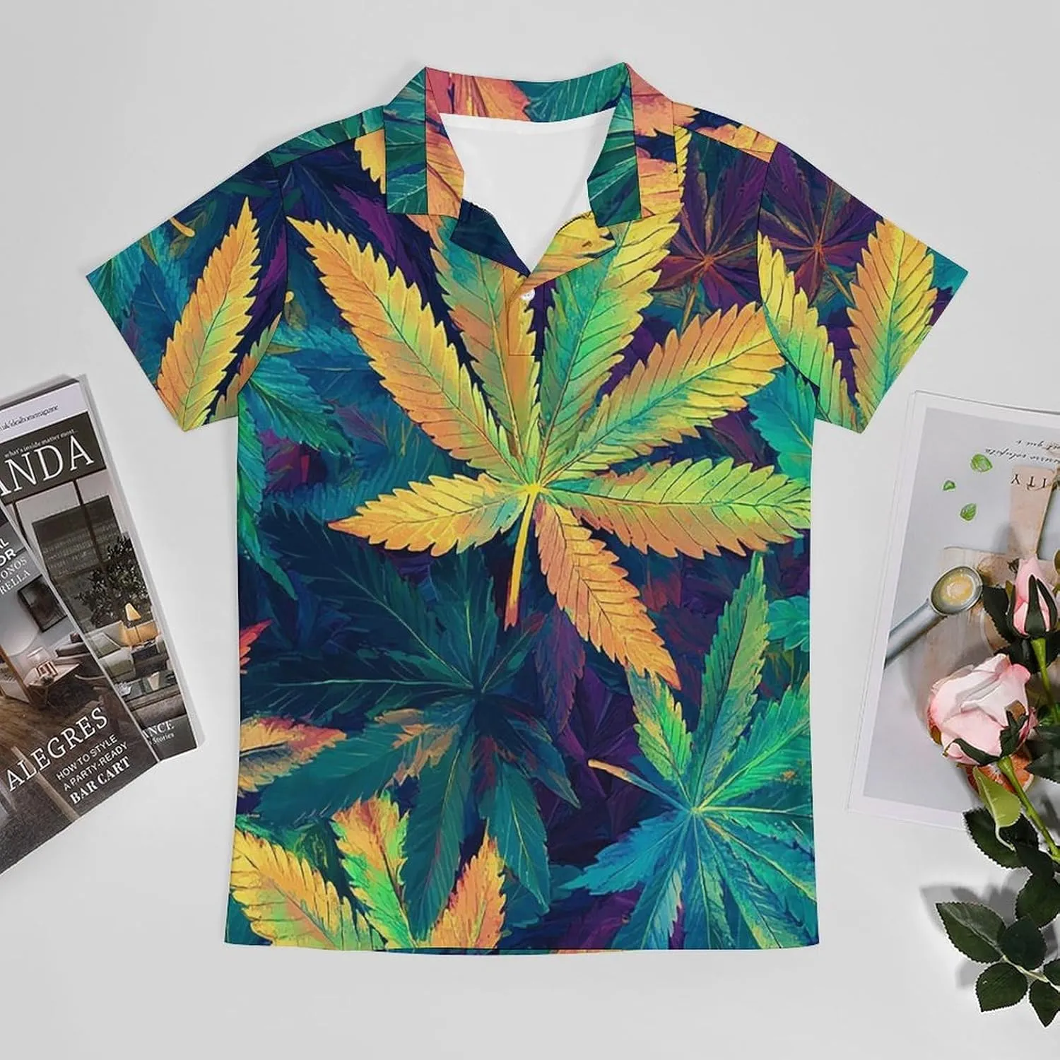Men's Psychedelic Cannabis Leaf Polo Shirts Short Sleeve Cool Golf Shirt Quick-Dry Activewear Polos