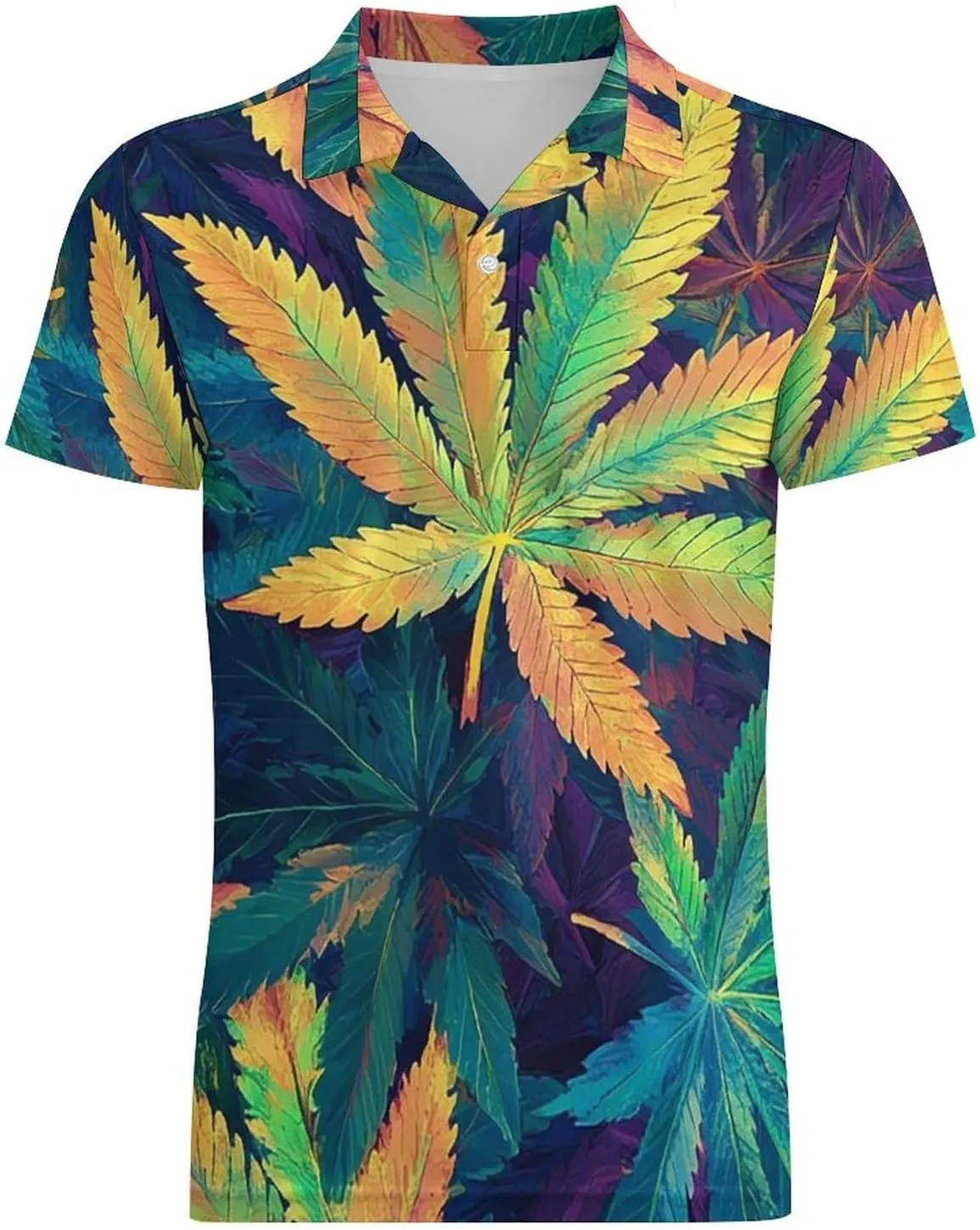 Men's Psychedelic Cannabis Leaf Polo Shirts Short Sleeve Cool Golf Shirt Quick-Dry Activewear Polos