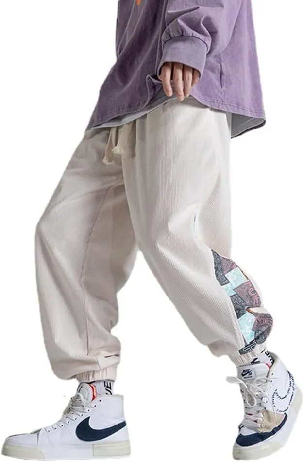Men's Relaxed Fit Patchwork Hip Hop Harem Pants Fashion Casual Elastic Waist Tactical Track Cargo Pants