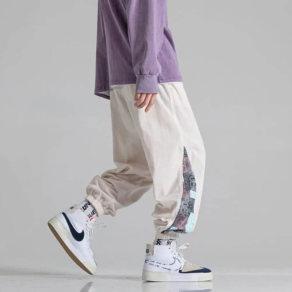 Men's Relaxed Fit Patchwork Hip Hop Harem Pants Fashion Casual Elastic Waist Tactical Track Cargo Pants