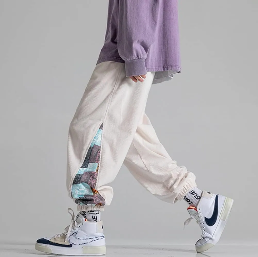 Men's Relaxed Fit Patchwork Hip Hop Harem Pants Fashion Casual Elastic Waist Tactical Track Cargo Pants