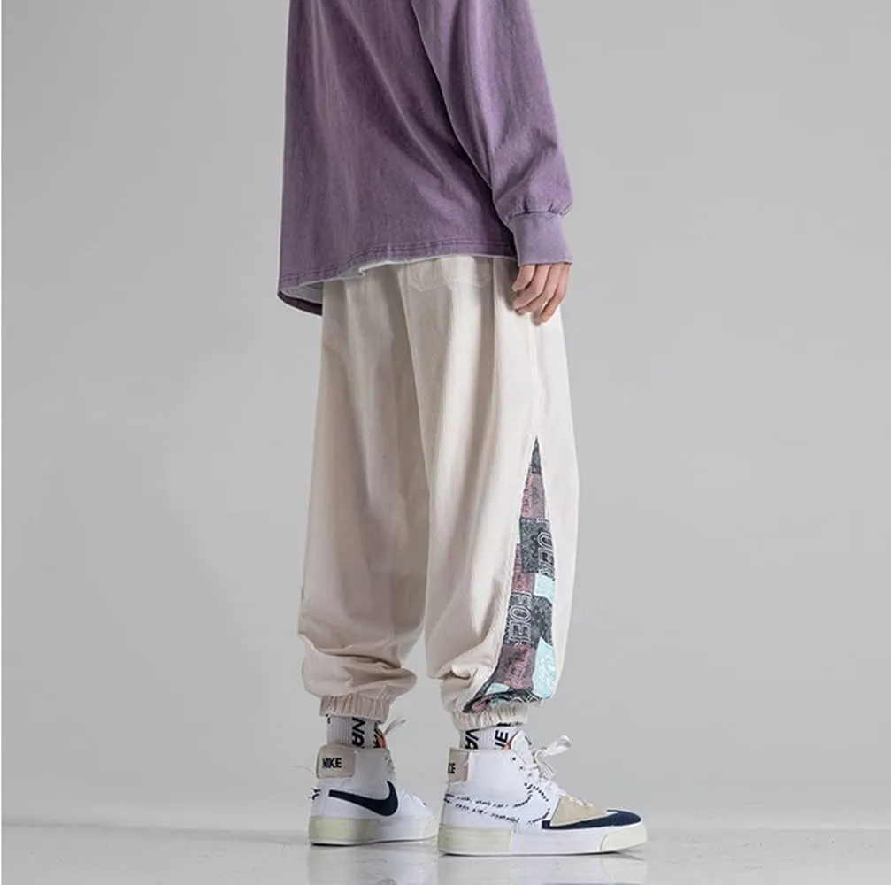 Men's Relaxed Fit Patchwork Hip Hop Harem Pants Fashion Casual Elastic Waist Tactical Track Cargo Pants