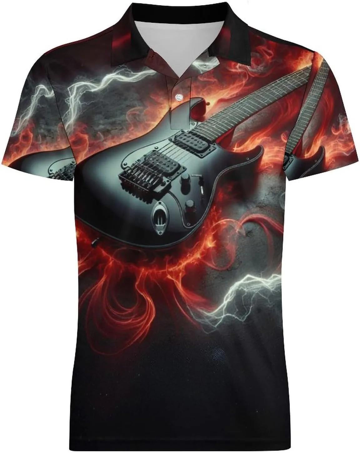 Men's Rock Theme with Electric Guitar Polo Shirts Short Sleeve Cool Golf Shirt Quick-Dry Activewear Polos