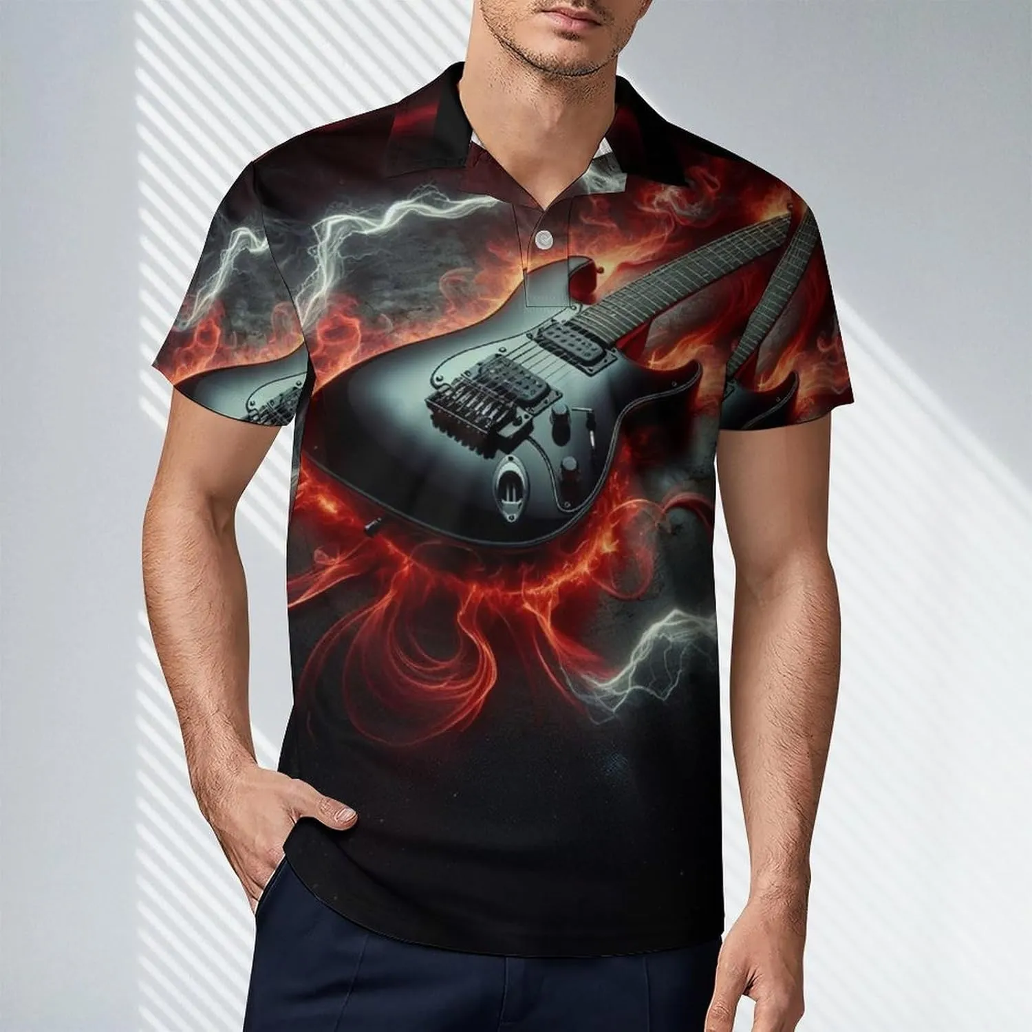 Men's Rock Theme with Electric Guitar Polo Shirts Short Sleeve Cool Golf Shirt Quick-Dry Activewear Polos
