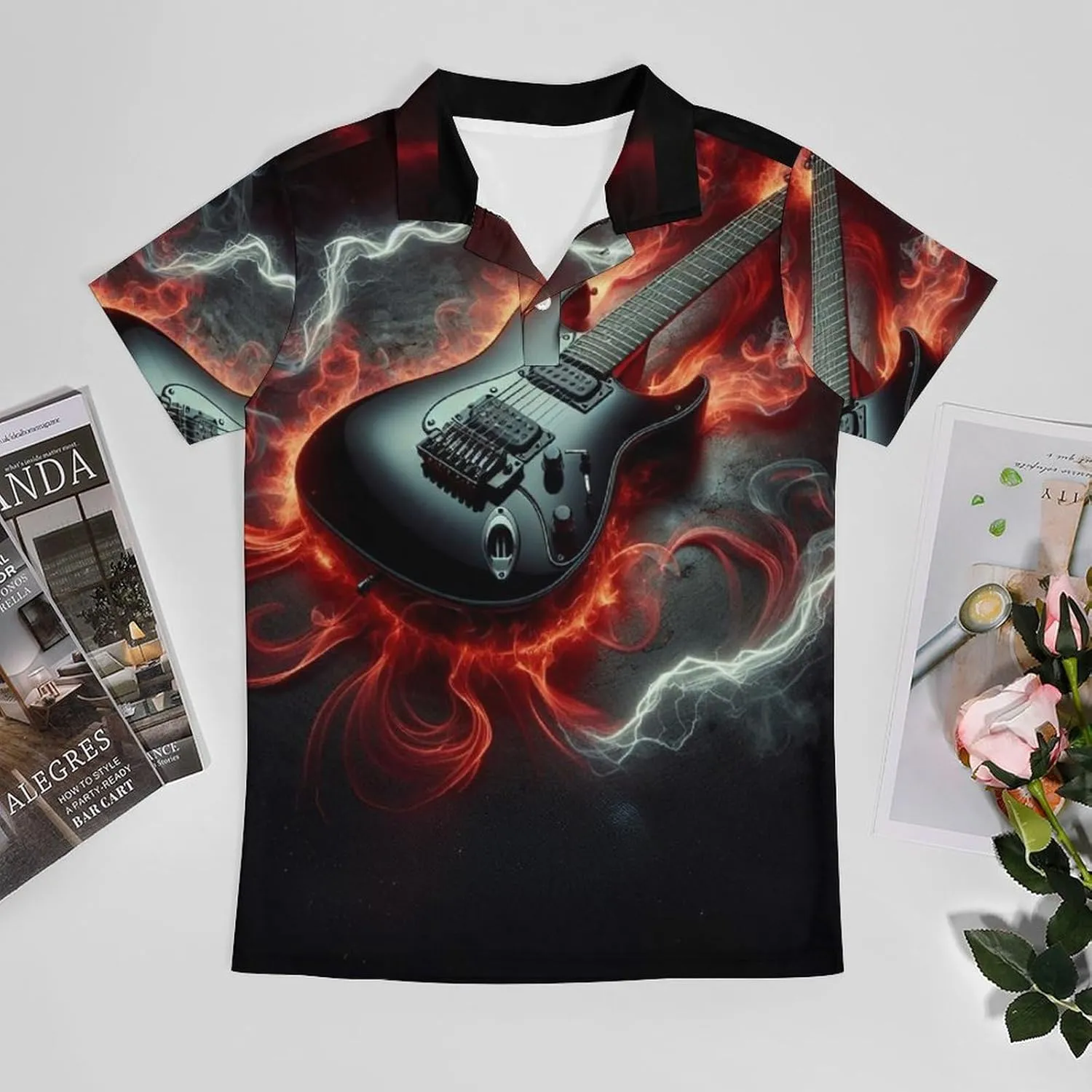 Men's Rock Theme with Electric Guitar Polo Shirts Short Sleeve Cool Golf Shirt Quick-Dry Activewear Polos