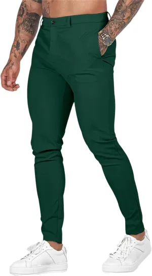 Men's Stretch Dress Pants Slim Fit Suit Pants Fashion Flat Front Slacks Comfy Tapered Casual Pant for Business Travel