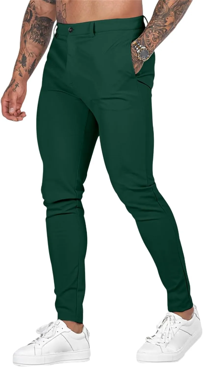 Men's Stretch Dress Pants Slim Fit Suit Pants Fashion Flat Front Slacks Comfy Tapered Casual Pant for Business Travel