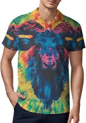 Men's Tie Dye Pattern of Cow Polo Shirts Short Sleeve Cool Golf Shirt Quick-Dry Activewear Polos