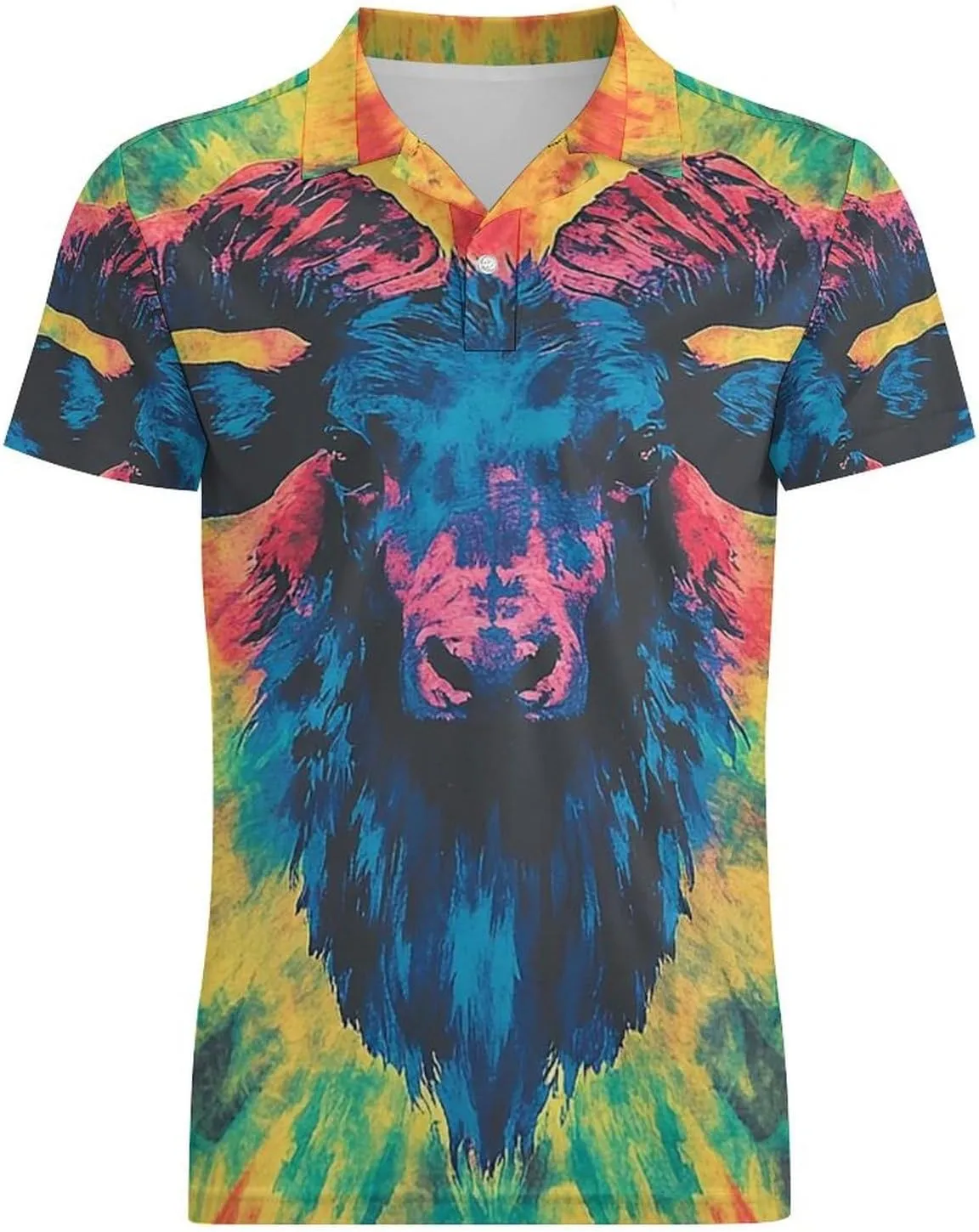 Men's Tie Dye Pattern of Cow Polo Shirts Short Sleeve Cool Golf Shirt Quick-Dry Activewear Polos