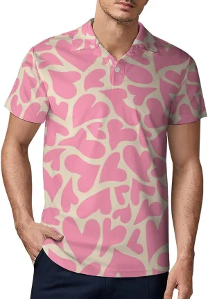 Men's Trippy Psychedelic Hearts Polo Shirts Short Sleeve Cool Golf Shirt Quick-Dry Activewear Polos