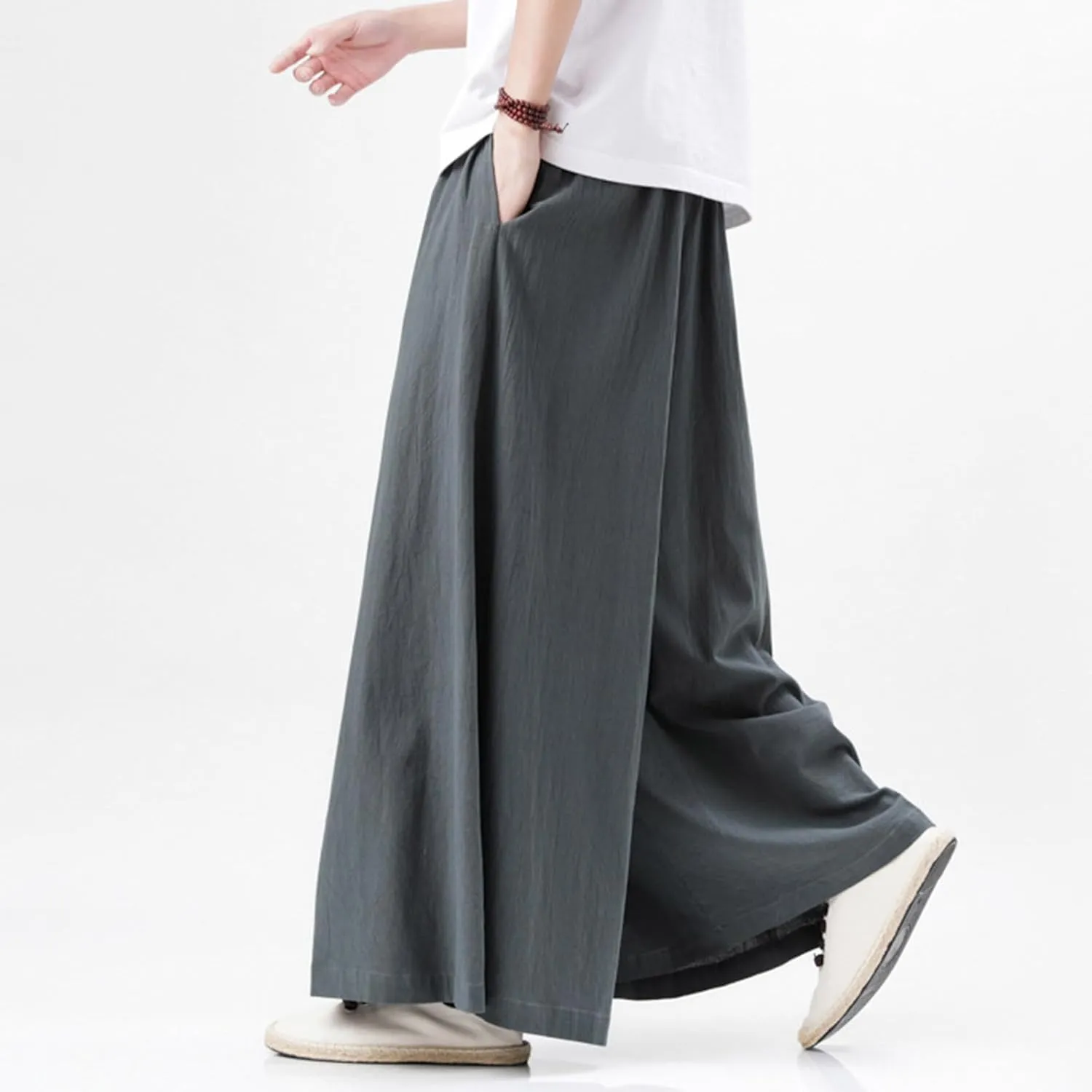 Mens Wide Leg Harem Pants Relaxed Fit Lightweight Plus Size Casual Pants Trendy Straight Leg Summer Beach Yoga Trousers