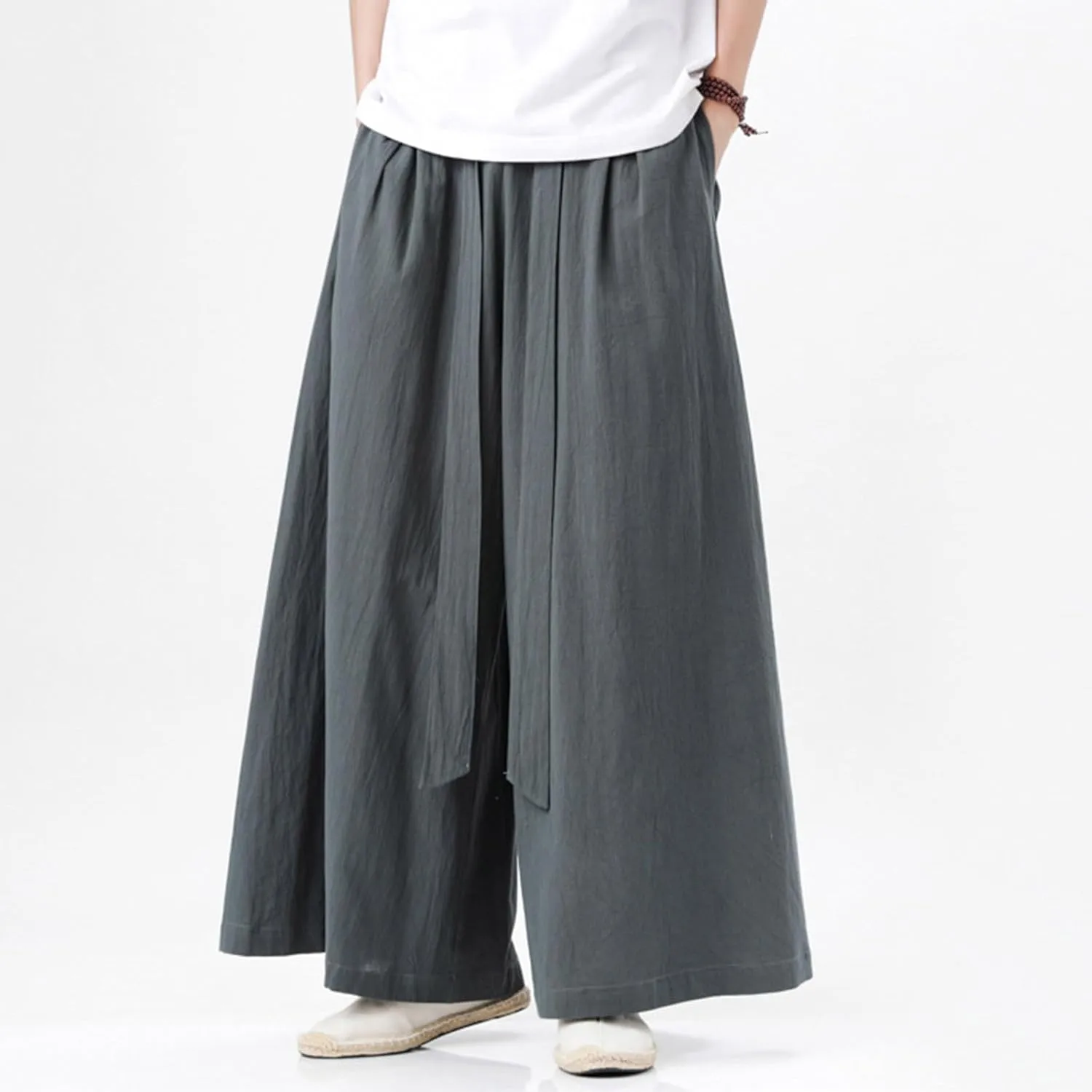 Mens Wide Leg Harem Pants Relaxed Fit Lightweight Plus Size Casual Pants Trendy Straight Leg Summer Beach Yoga Trousers
