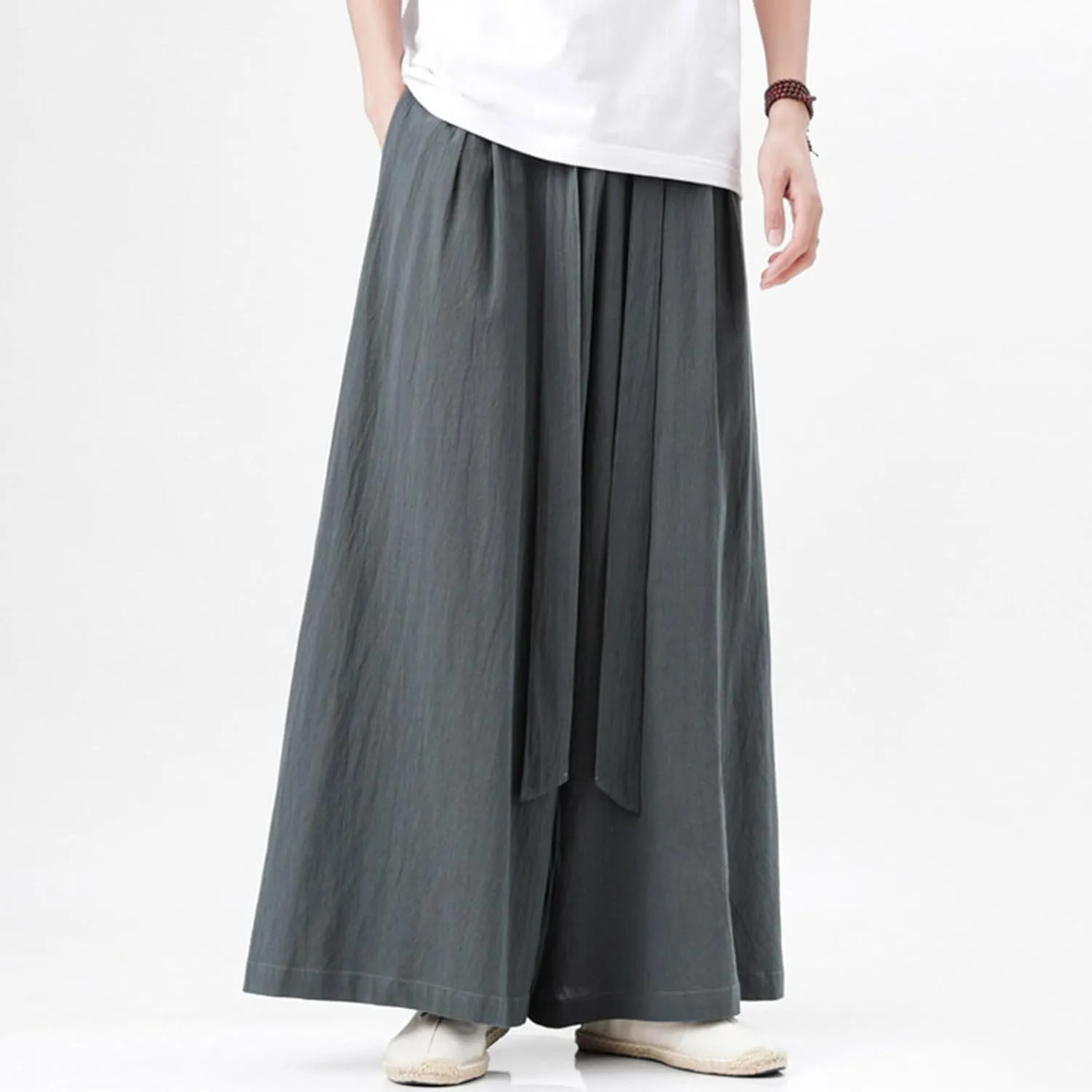 Mens Wide Leg Harem Pants Relaxed Fit Lightweight Plus Size Casual Pants Trendy Straight Leg Summer Beach Yoga Trousers