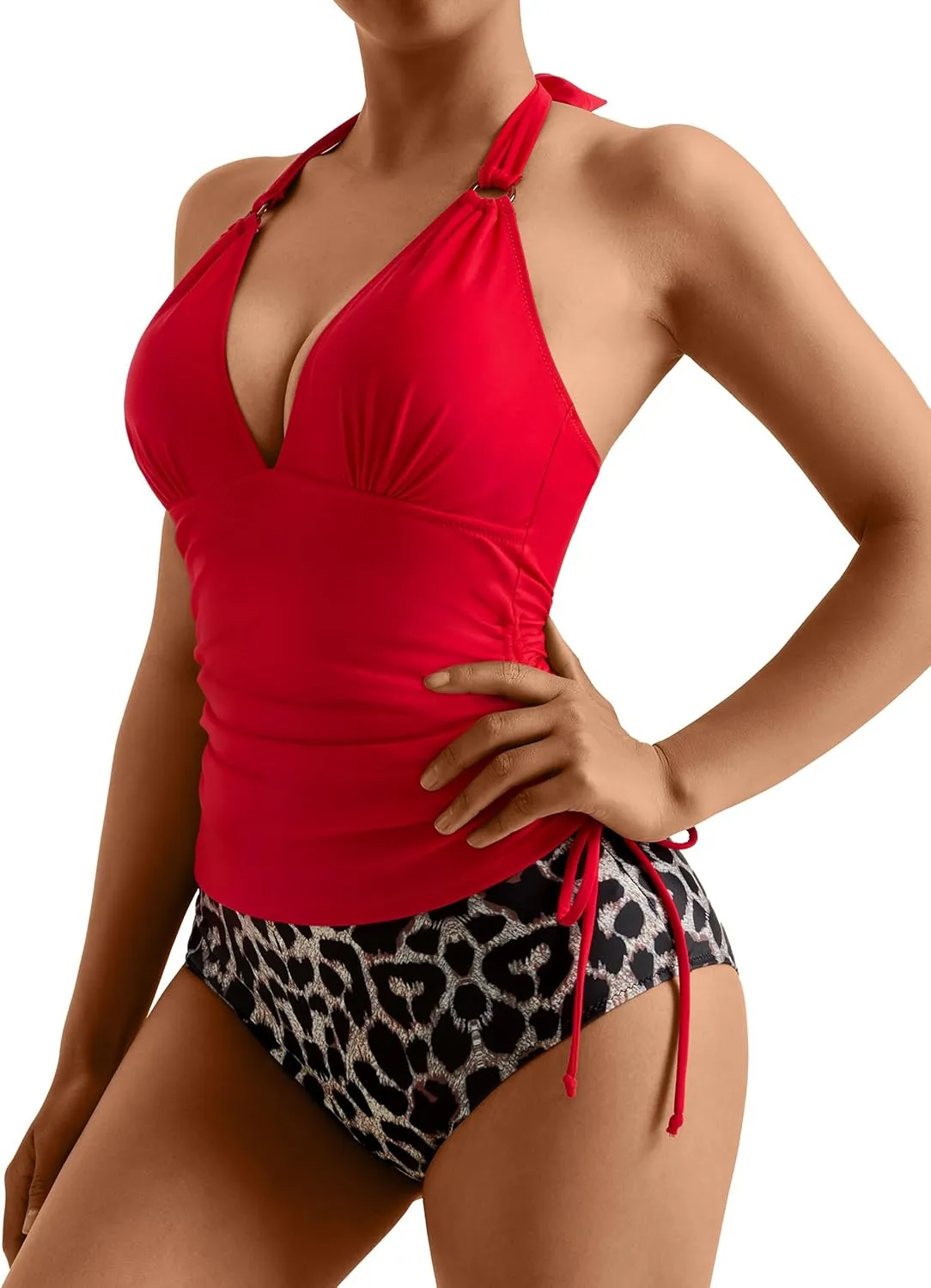 MOOSLOVER Women Sexy Halter Tankini Swimsuit Tummy Control High Waisted Two Piece Bathing Suit