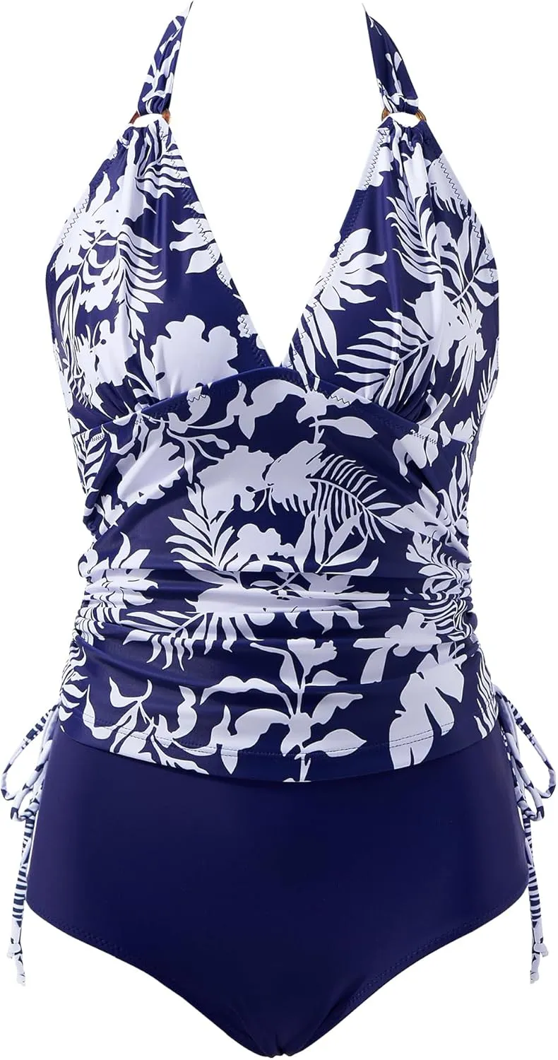 MOOSLOVER Women Sexy Halter Tankini Swimsuit Tummy Control High Waisted Two Piece Bathing Suit