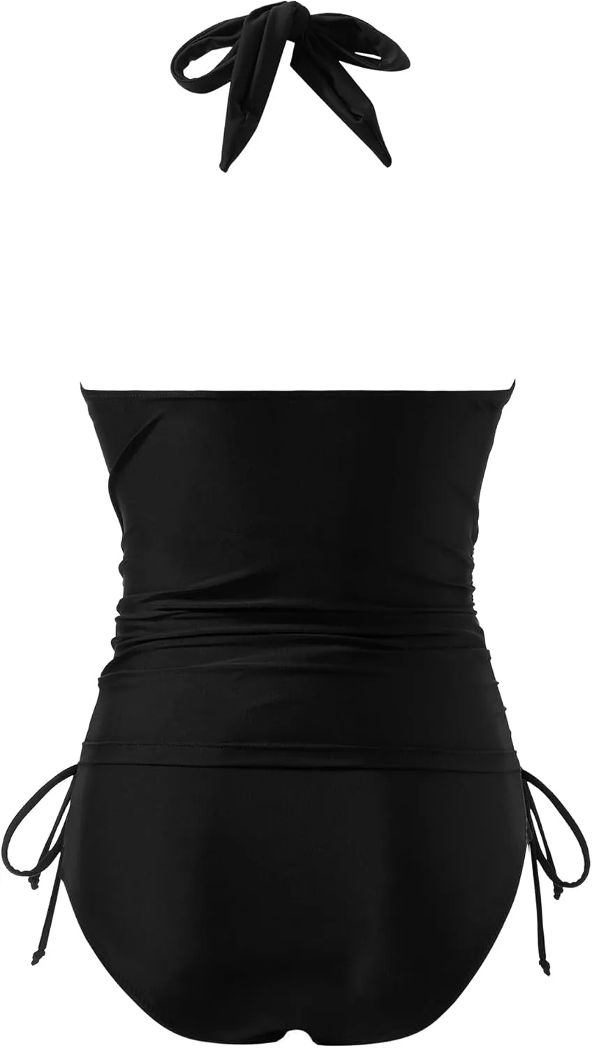 MOOSLOVER Women Sexy Halter Tankini Swimsuit Tummy Control High Waisted Two Piece Bathing Suit