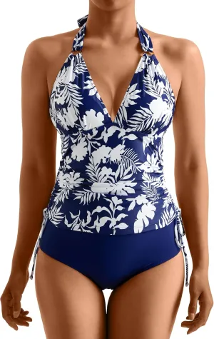 MOOSLOVER Women Sexy Halter Tankini Swimsuit Tummy Control High Waisted Two Piece Bathing Suit