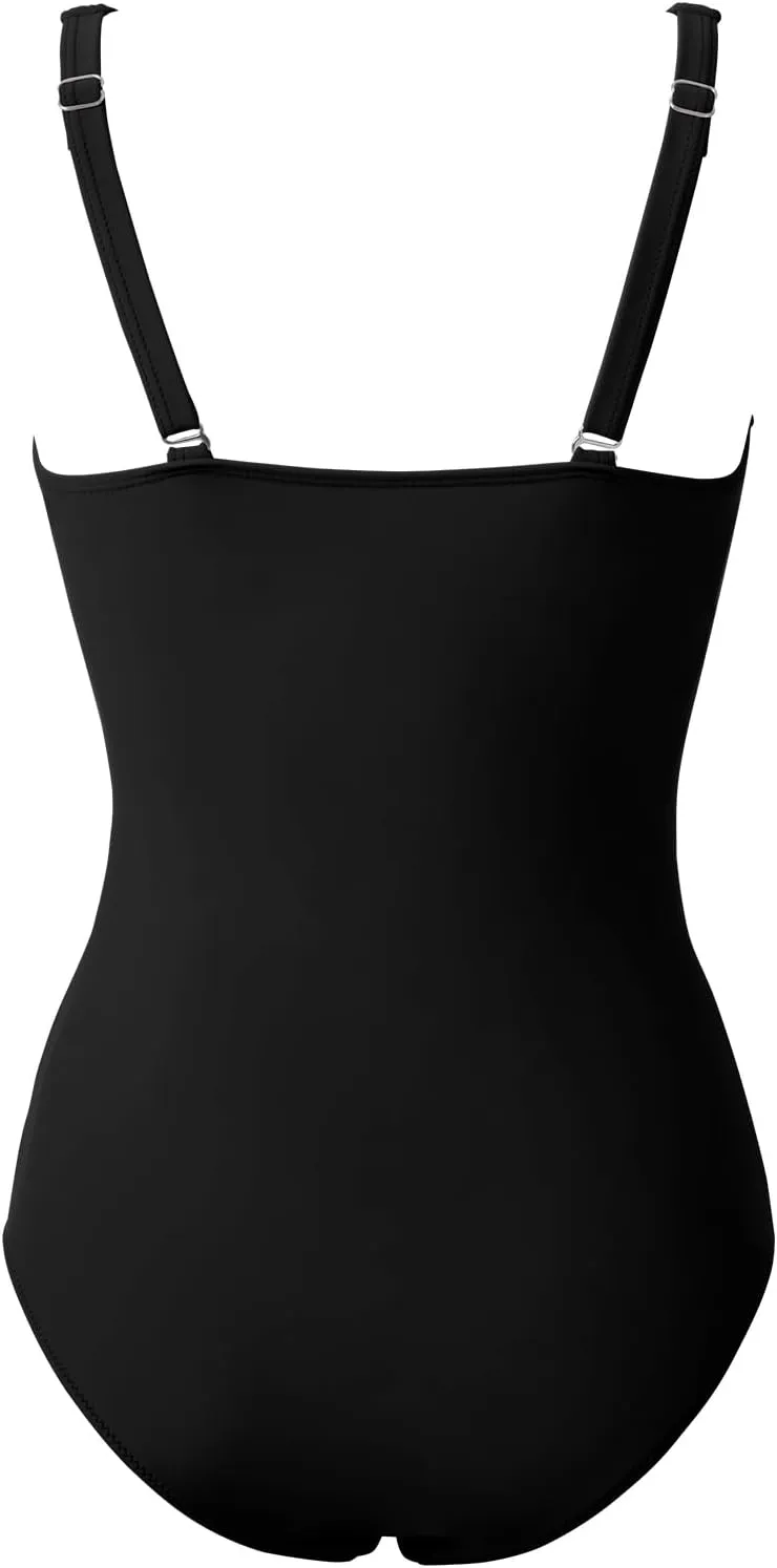 MOOSLOVER Women Slimming One Piece Swimsuit Tummy Control Wrap Cut Out Bathing Suit