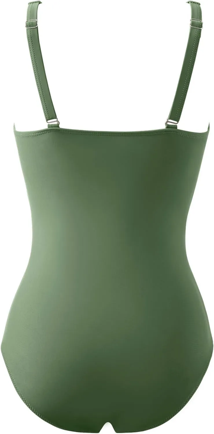 MOOSLOVER Women Slimming One Piece Swimsuit Tummy Control Wrap Cut Out Bathing Suit