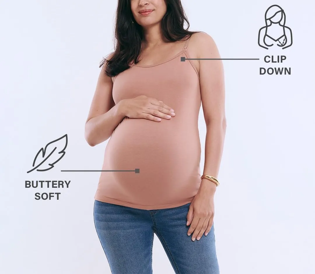 Motherhood Maternity Women's Clip Down Nursing Tank Top Cami with Adjustable Straps for Breastfeeding