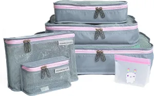 MUMI Piccolo Packing Bundle | Set of 3 Packing Cubes, 2 Toiletry Bags, and 1 Reusable Zip Up Bag | Complete Luggage Organizer and Baby Travel Bags Set