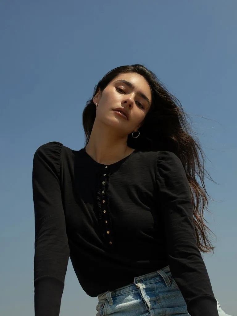 Nation LTD - Clementine Delicate Ruffle Top in Jet Black