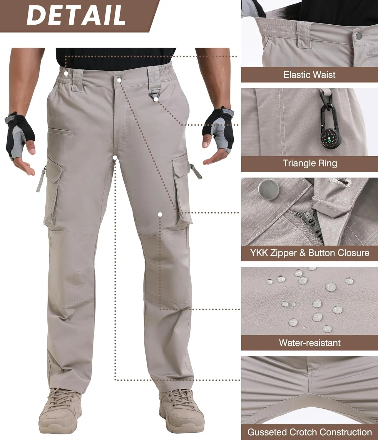 NATUVENIX Ripstop Men's Tactical PantsStretch Cargo Work Pants for Men Water Resistant Hiking Military Pants Relaxed Fit