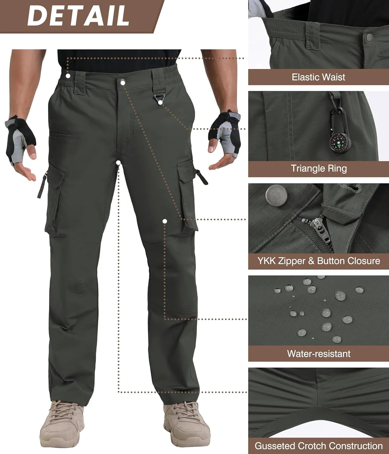 NATUVENIX Ripstop Men's Tactical PantsStretch Cargo Work Pants for Men Water Resistant Hiking Military Pants Relaxed Fit