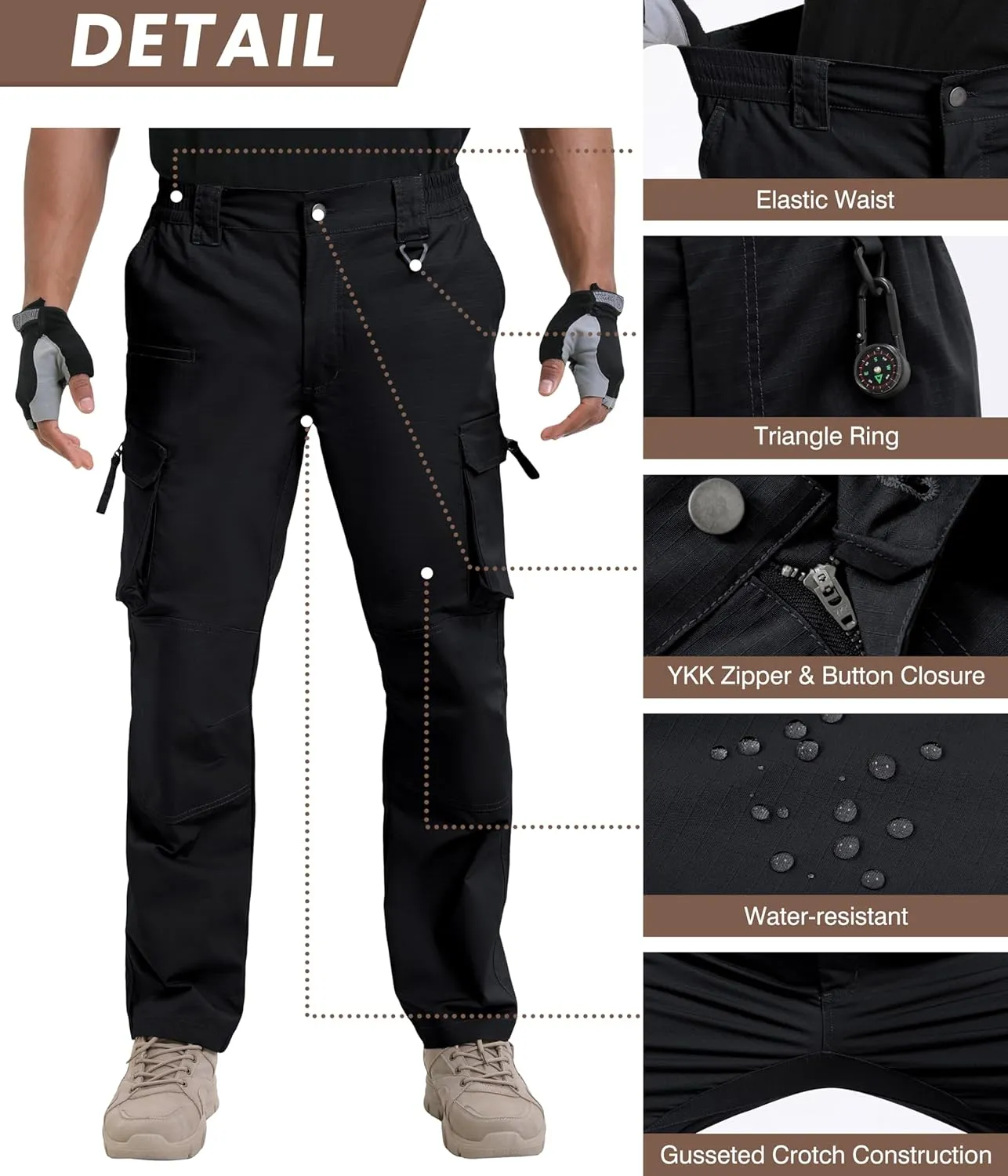 NATUVENIX Ripstop Men's Tactical PantsStretch Cargo Work Pants for Men Water Resistant Hiking Military Pants Relaxed Fit