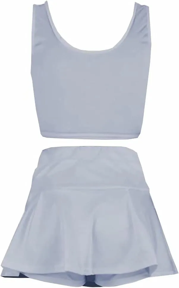 Neyaolk Womens Casual Outfits Athletic Activewear - Fitted Sleeveless Crop Top Pleated Tennis Skorts Skirts Set Tracksuit