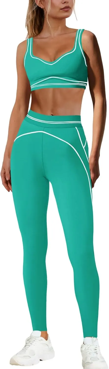 Nirovien Womens 2 Piece Workout Sets Gym Outfits Yoga Clothes Cropped Tank Tops and Activewear Leggings Set
