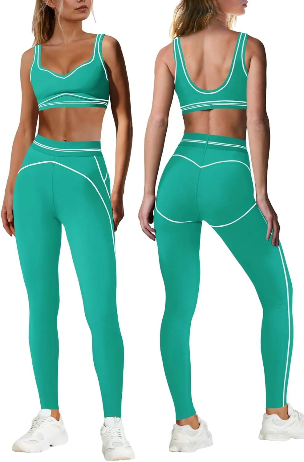 Nirovien Womens 2 Piece Workout Sets Gym Outfits Yoga Clothes Cropped Tank Tops and Activewear Leggings Set