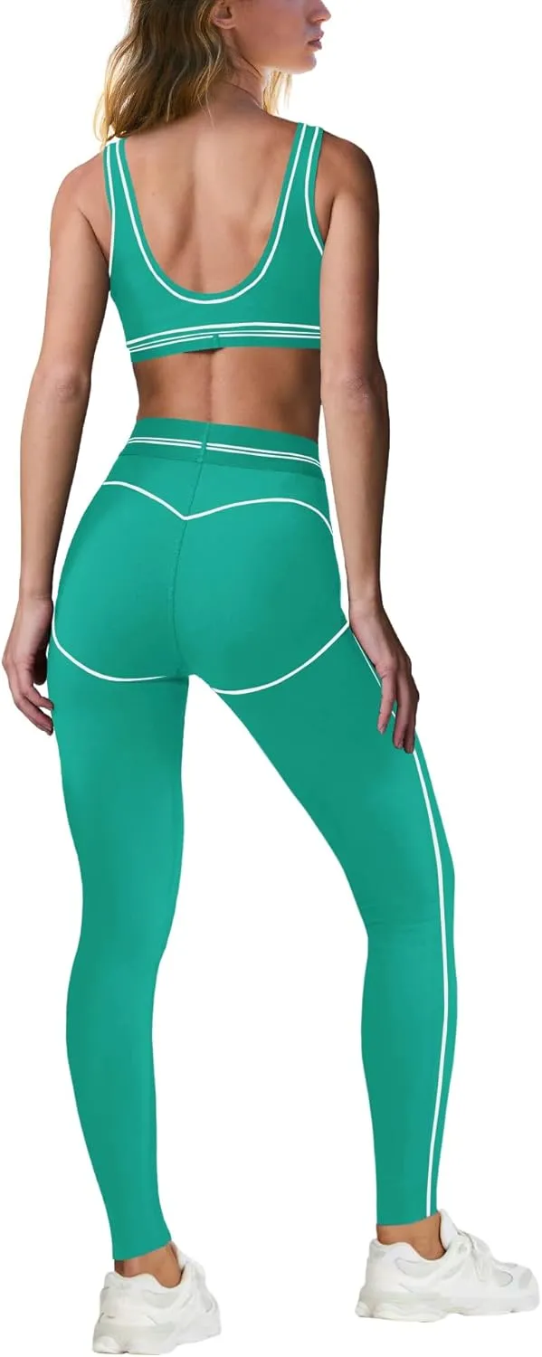 Nirovien Womens 2 Piece Workout Sets Gym Outfits Yoga Clothes Cropped Tank Tops and Activewear Leggings Set