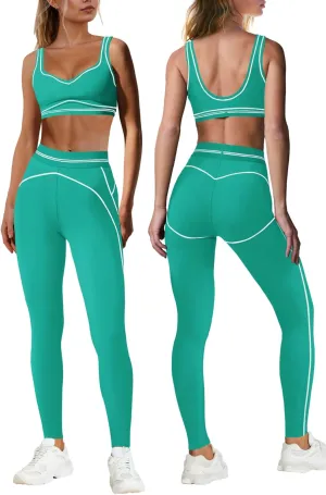 Nirovien Womens 2 Piece Workout Sets Gym Outfits Yoga Clothes Cropped Tank Tops and Activewear Leggings Set