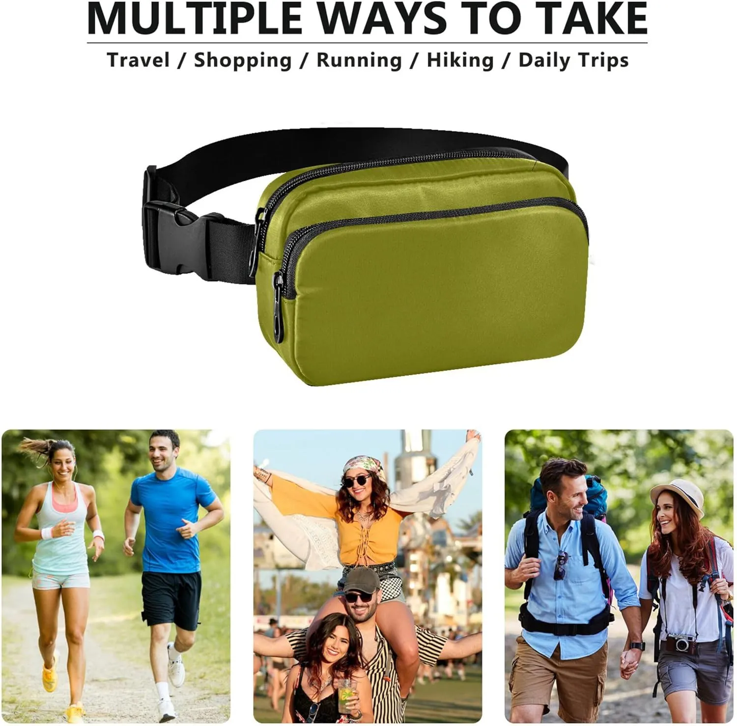 Olive Green Womens Fanny Pack Hip Pack Belt Pouch Waterproof Fashion Travel Waist Pouch