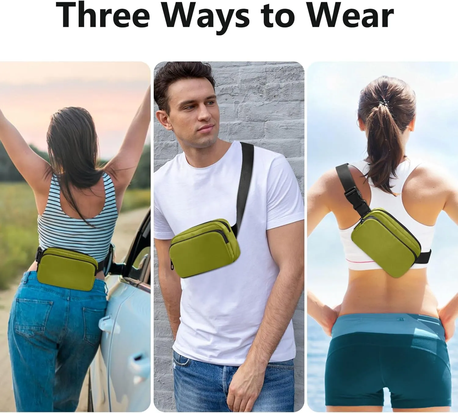 Olive Green Womens Fanny Pack Hip Pack Belt Pouch Waterproof Fashion Travel Waist Pouch
