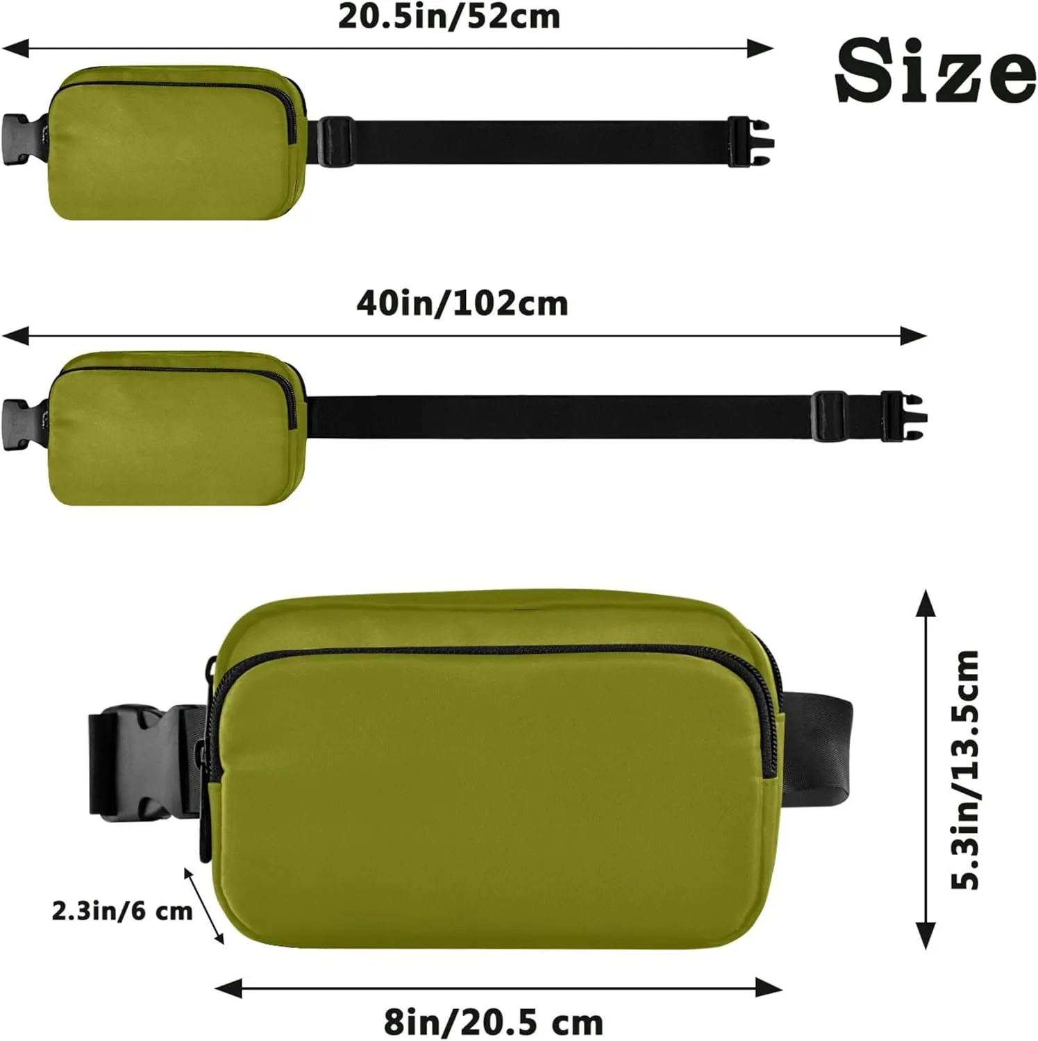Olive Green Womens Fanny Pack Hip Pack Belt Pouch Waterproof Fashion Travel Waist Pouch