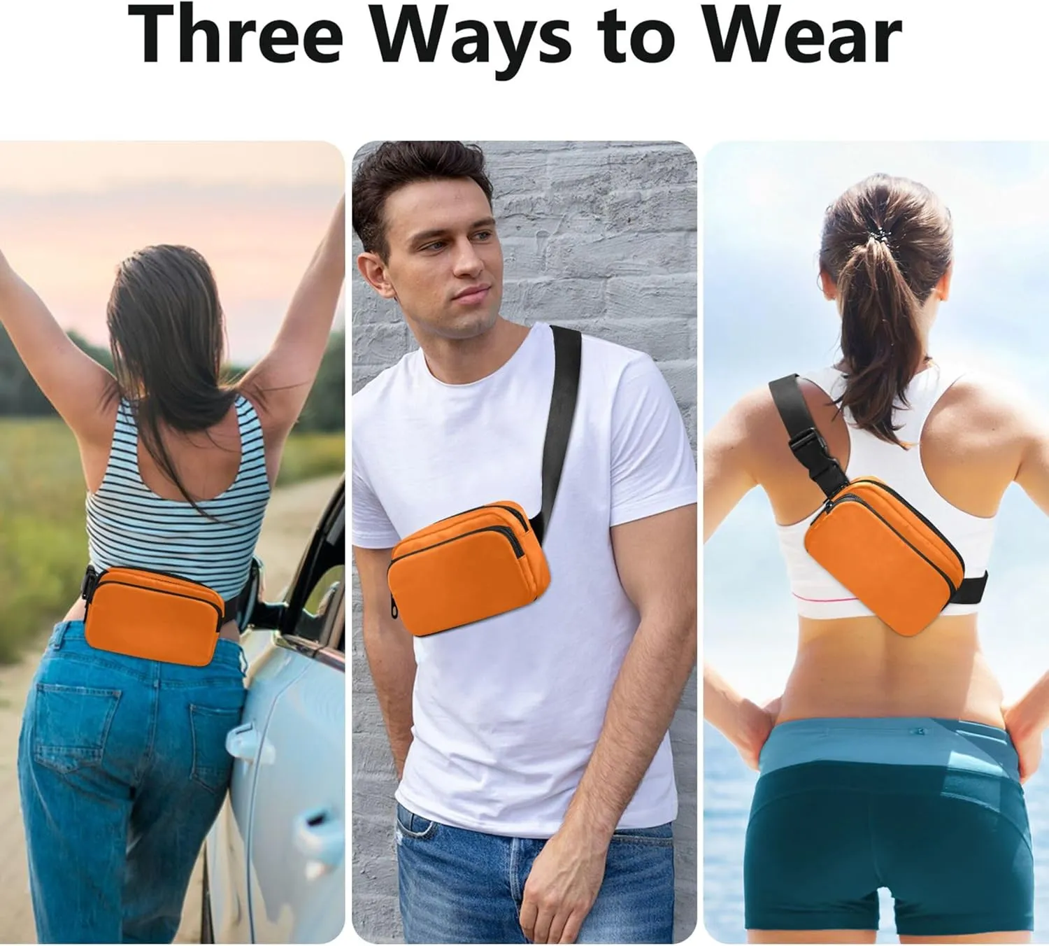 Orange Waterproof Fanny Packs Women Belt Bag Hip Pouch Neon Waist Pouch for Women