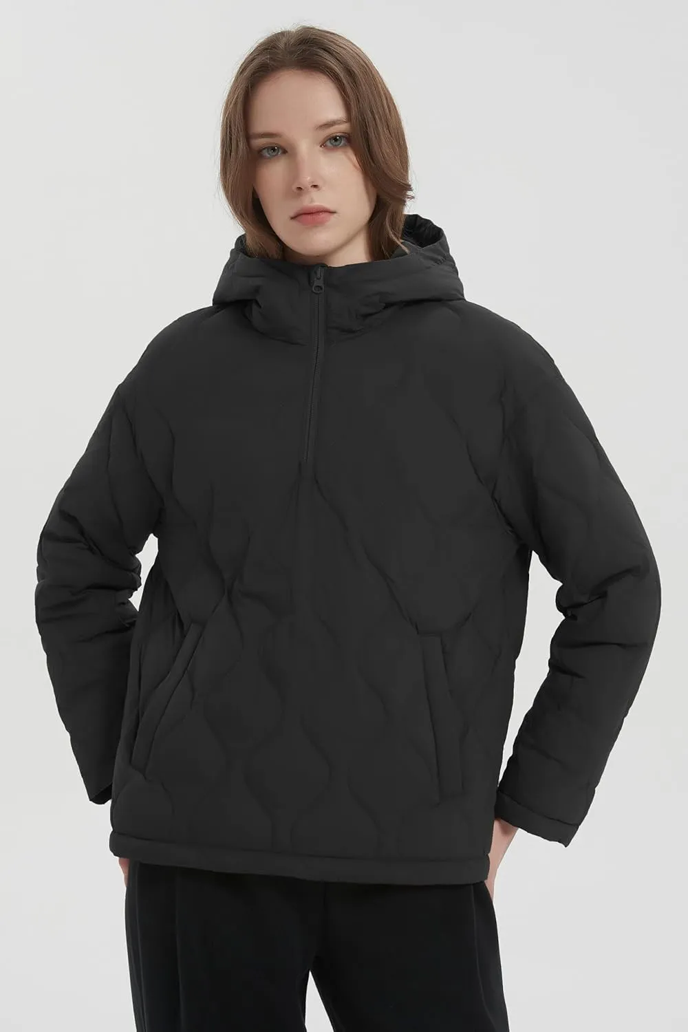 Orolay Women's Quilted Puffer Jacket Half Zip Water Repellent Pullover Winter Warm Hoodies Coat with Pockets