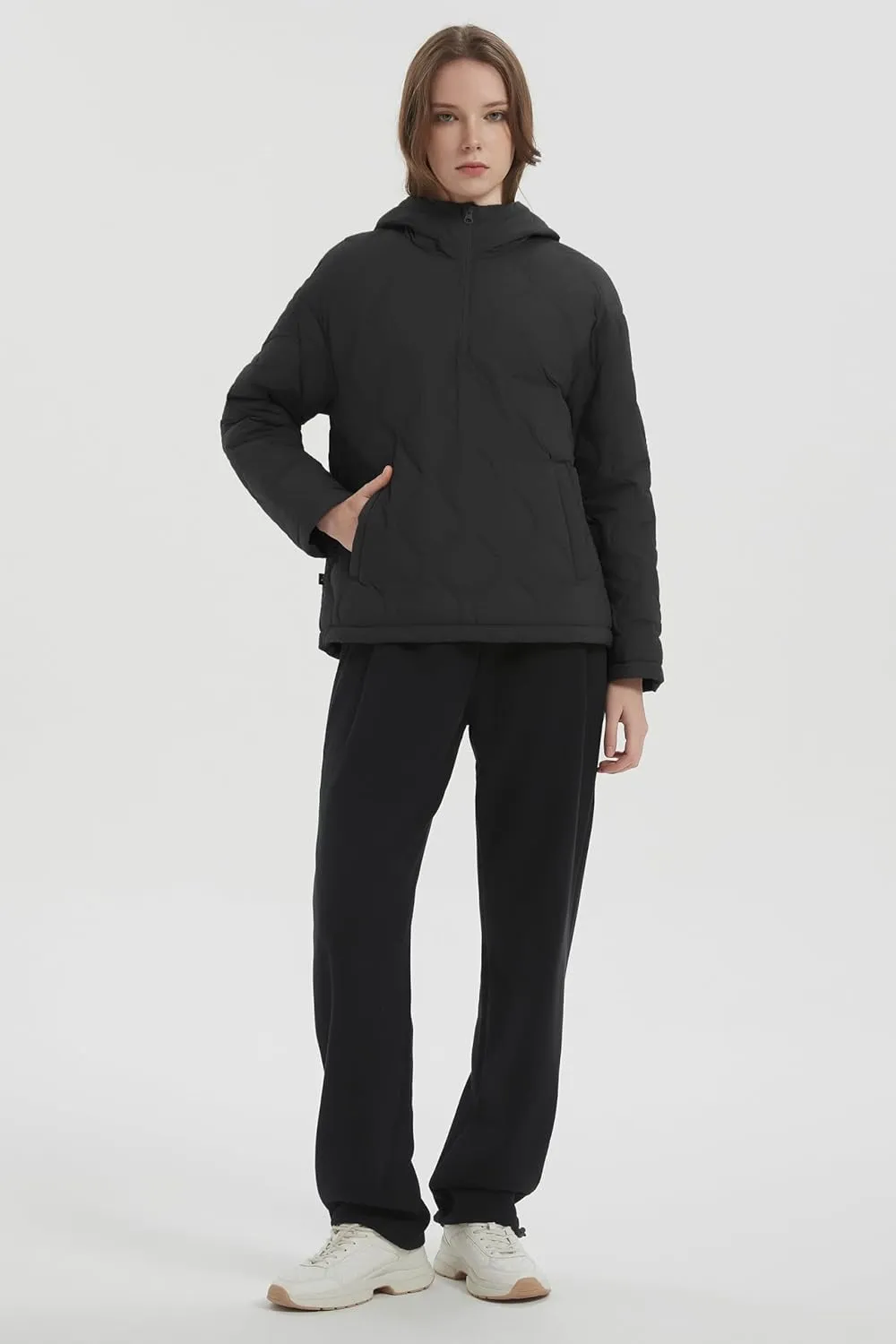 Orolay Women's Quilted Puffer Jacket Half Zip Water Repellent Pullover Winter Warm Hoodies Coat with Pockets
