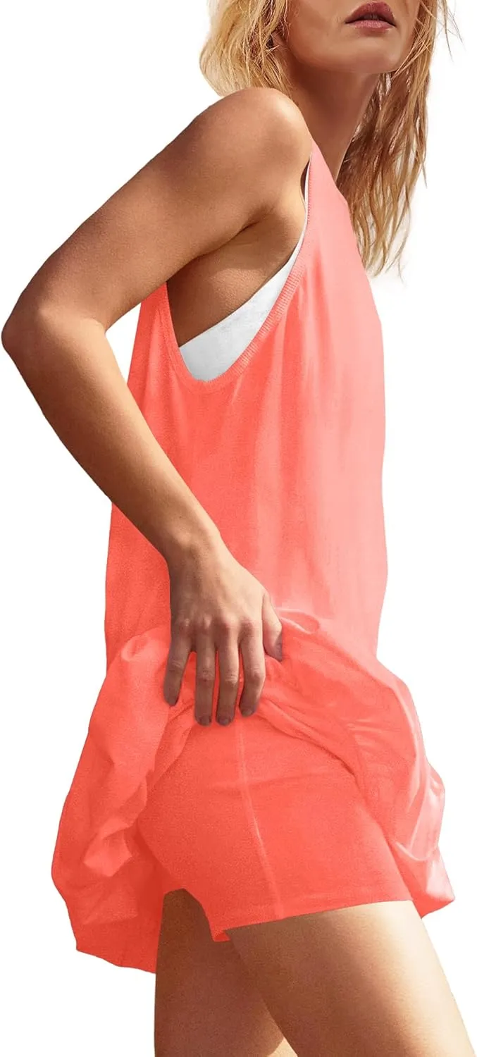 Panadila Womens Bubble Tennis Dress with Shorts Workout Athletic Dress Golf Outfits Backless Casual Activewear with Pockets