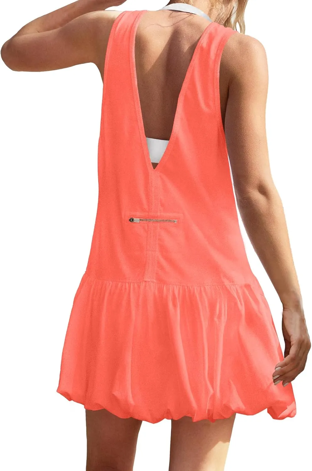 Panadila Womens Bubble Tennis Dress with Shorts Workout Athletic Dress Golf Outfits Backless Casual Activewear with Pockets